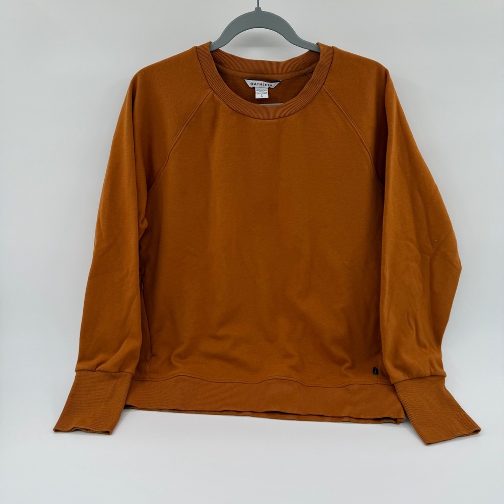 Athleta Coaster Luxe Sweatshirt Burnt Orange Rust Crewneck Side Zip Pockets L